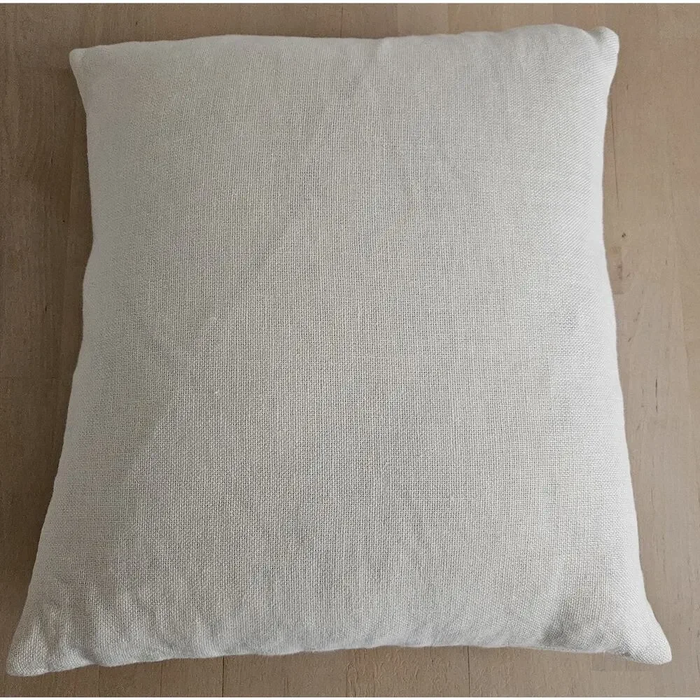 Pottery Barn Cream Linen Throw Pillow Wood Button 18x18 Goose Down Filled